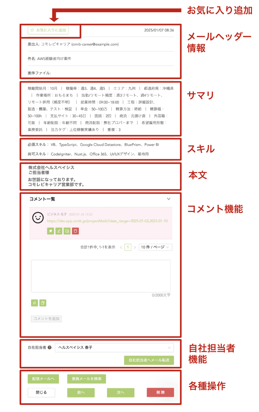 案件メール詳細画面